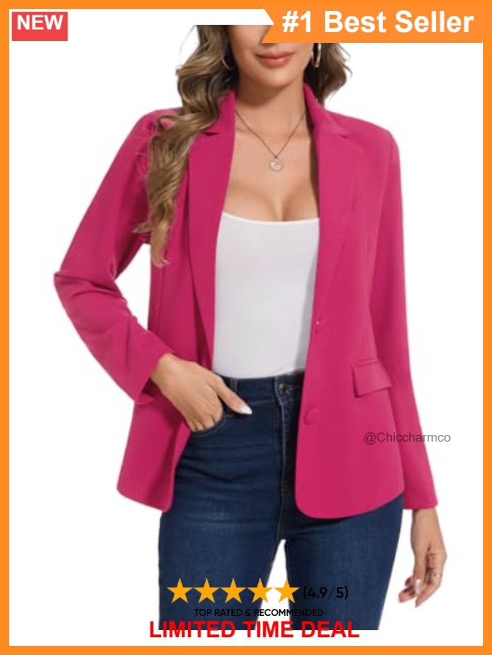 MINTLIMIT Womens Long Sleeve Button Blazer Work Office Suit Jacket